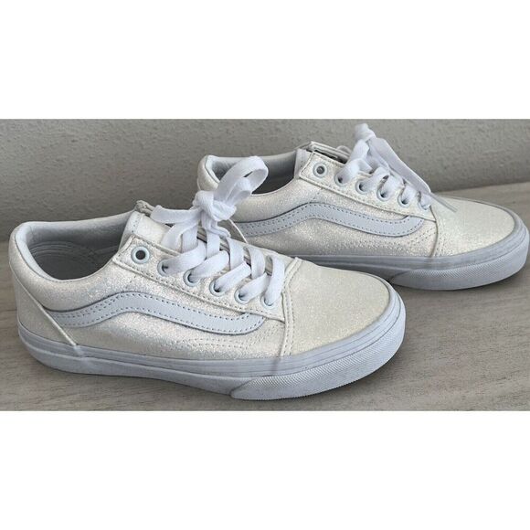 Vans old skool Kids Sz 2 Glitter White Classic Skateboard sneakers shoes SIB - Picture 2 of 11